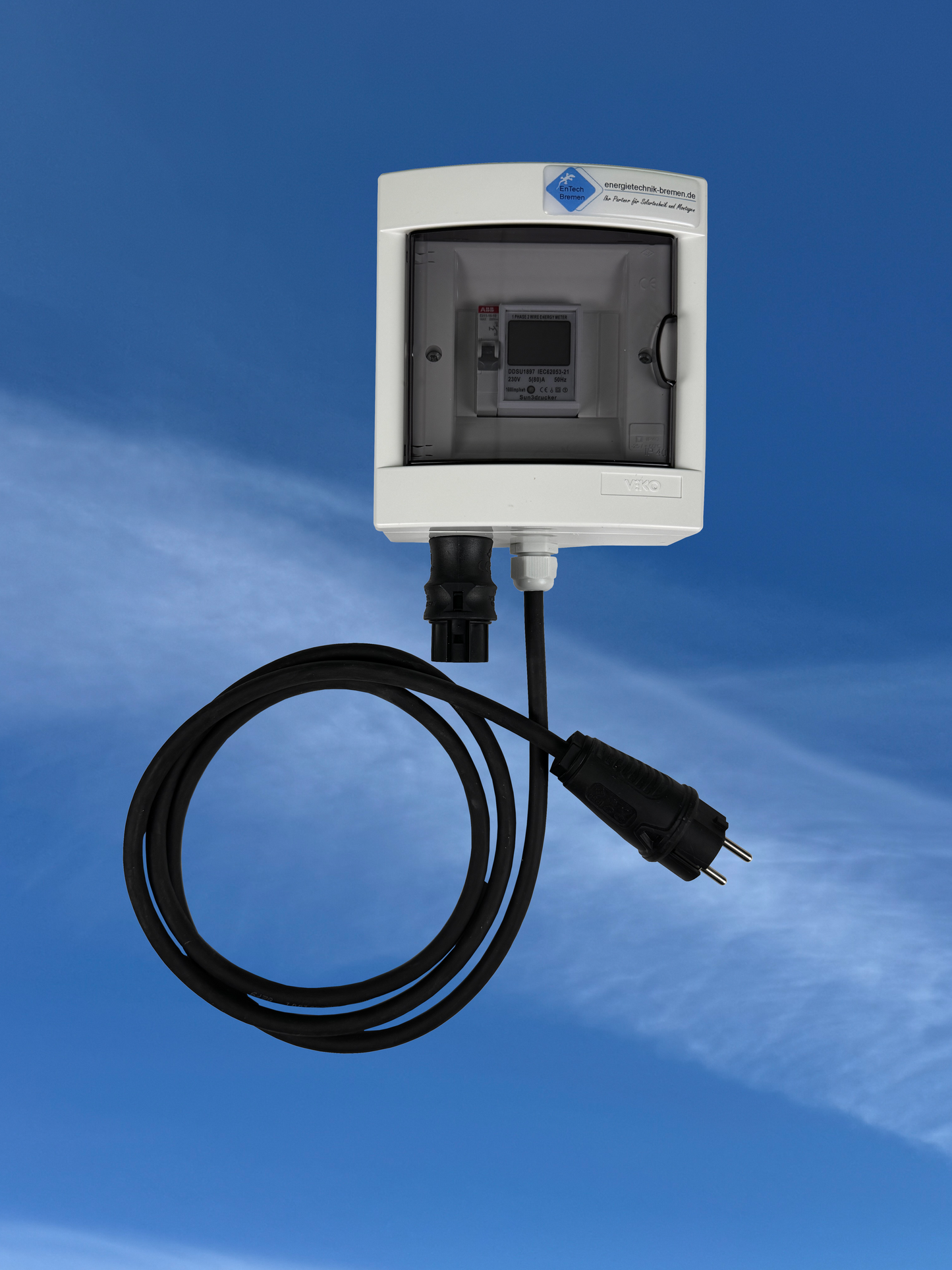 Strom- / Einspeisezähler - Balkonkraftwerk - Anschlusskasten - Wieland / Schuko-Stecker - IP40 - Energietechnik Bremen